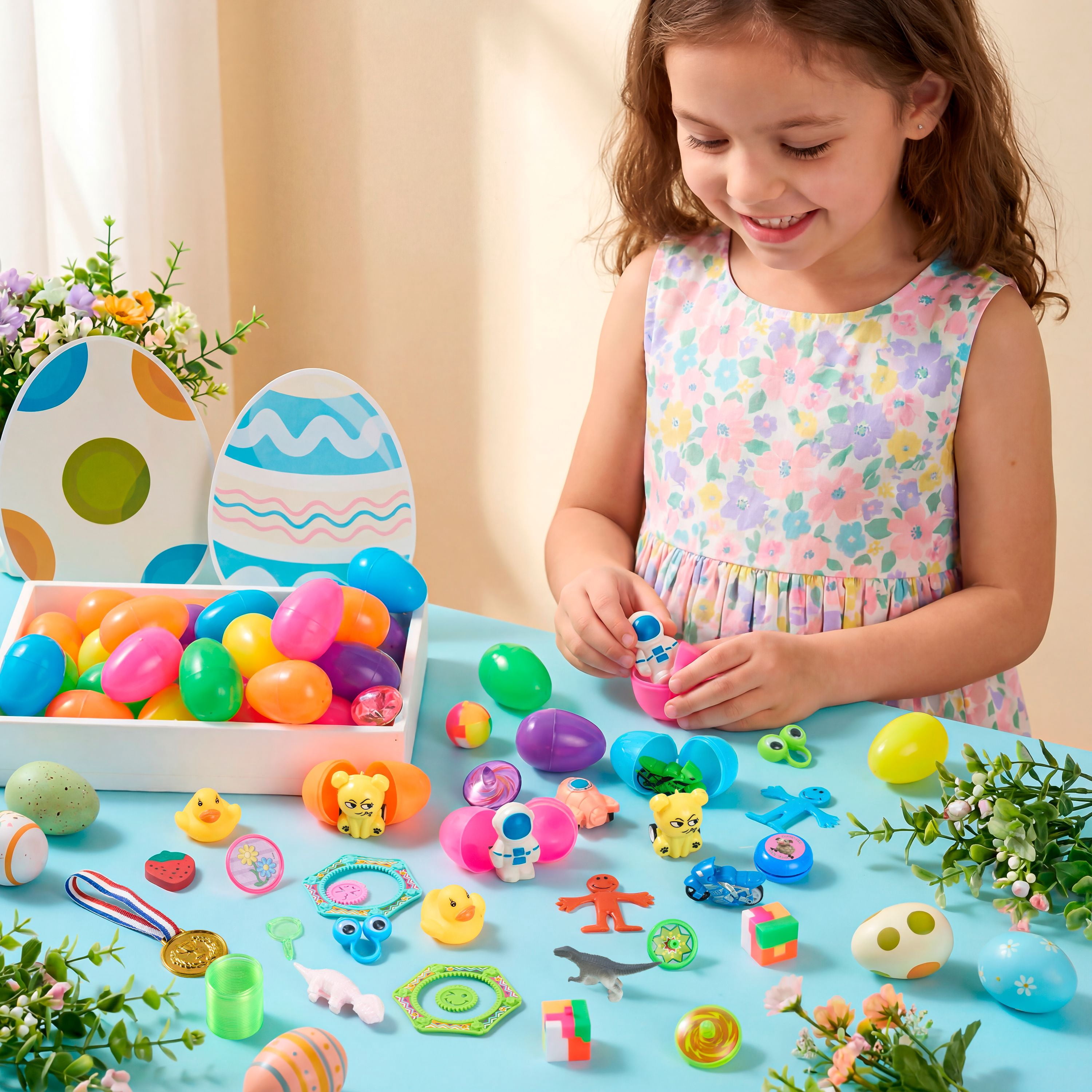 Joyfy 48 Packs Prefilled Easter Egg,Easter Egg with Toys Inside,Easter Basket Stuffers for Kids Easter Basket Classroom Exchange Toddler Boys Girls