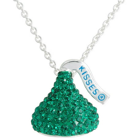 - Hershey's Kiss Silver Tone Green Crystal Pendant, 18