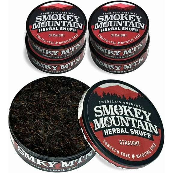 Smokey Mountain Herbal Long Cut – Straight – 5 Can Box - Tobacco-Free and Nicotine-Free Snuff