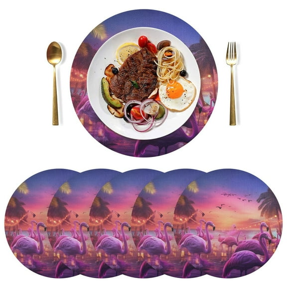 Flamingos Round Plate Mats Non-Slip Place Mat Washable PVC Table Mats 1PC Heat Resistant Table Decoration for Kitchen Dining