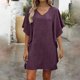 thumbnail image 4 of Mujeres manga corta vestidos de verano cuello en V sólido Batwing manga suelta cambio longitud de rodilla casual cómodo vestido corto de manga larga para mujeres, 4 of 6