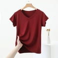 thumbnail image 6 of Zpanxa Women's Lounge T-Shirt Soft V-Neck Stretch Short Sleeve Top Solid Color Casual Basic Tee Comfortable Relaxed Fit for Home, 6 of 6