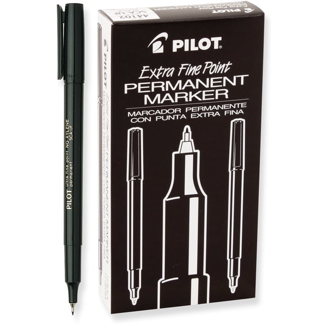 Marcador Permanente PILOT Punta Extra Fina Tinta Negra Paquete de 12