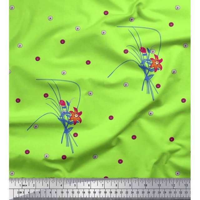 Soimoi polyester Crepe Fabric Leaves & Lily Floral Print Fabric by Yard 52 Inch Wide