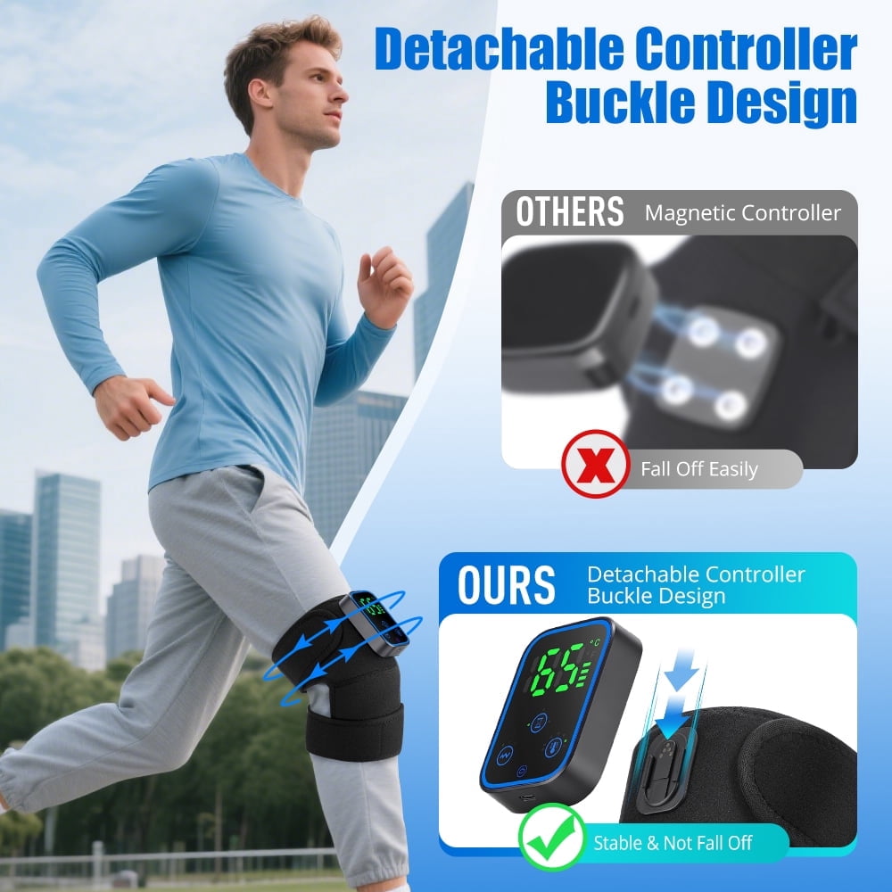 Knee Heated Pad Graphene Heated Knee Brace, Thermal Vibration Massage Knee Wrap, Cordless Elbow Support, 7 Temperature Levels & 3 Vibration Intensity, Portable Thermal Knee Brace for Sports Recovery