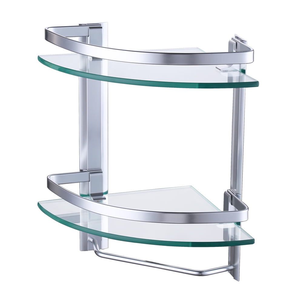 KES Aluminum Tempered Glass Corner Shelf Extra Thick Double Deck with