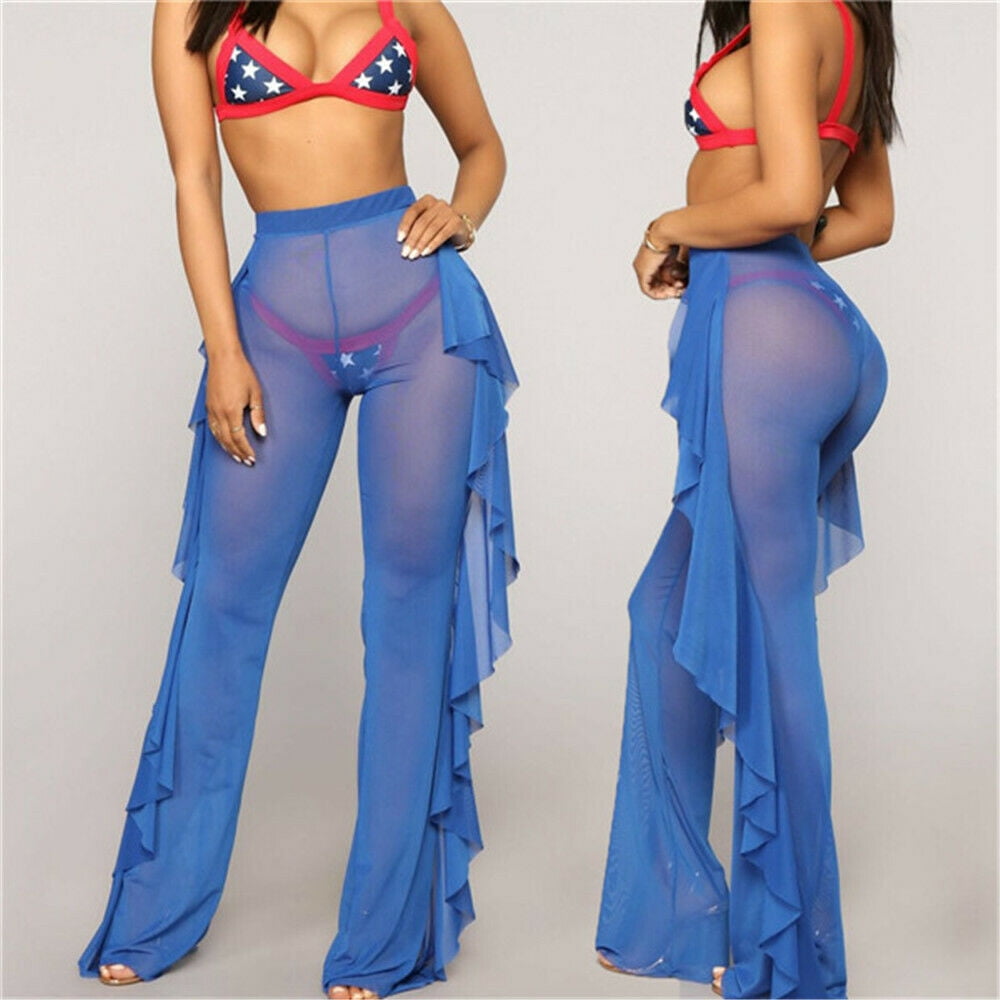 GBUIA Women Pants Women Mesh Sheer Bikini Cover Up Long Pant Plus Size Trousers Beach Swimwear 