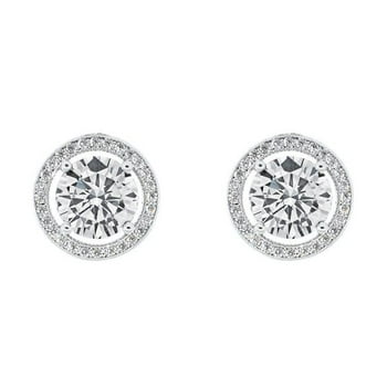 Cate & Chloe Ariel 18k White Gold Halo CZ Stud Earrings, Silver Simulated Diamond Earrings, Round Cut Earring Studs, Best Gift Ideas for Women, Girls, Ladies, Special-Occasion Jewelry