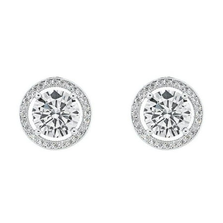 Cate & Chloe Ariel 18k White Gold Halo CZ Stud Earrings, Silver Simulated Diamond Earrings, Round Cut Earring Studs, Best Gift Ideas for Women, Girls, Ladies, Special-Occasion Jewelry
