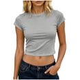 thumbnail image 3 of VBVC Women's Crew Neck Short Sleeve Crop Top,Ladies Slim Fit Basic T-Shirt,Stretchy Casual Y2K Baby Tee For Women,Gray,S-2XL, 3 of 6