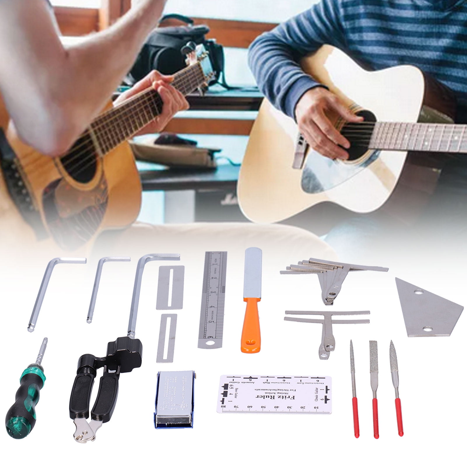 Suodoka Guitar Care Cleaning Repair Tool Kit 17 Pieces Musical Instrument Setup Maintenance Tools Set for Luthier String Adjustment (8.66 inches / 22 cm)