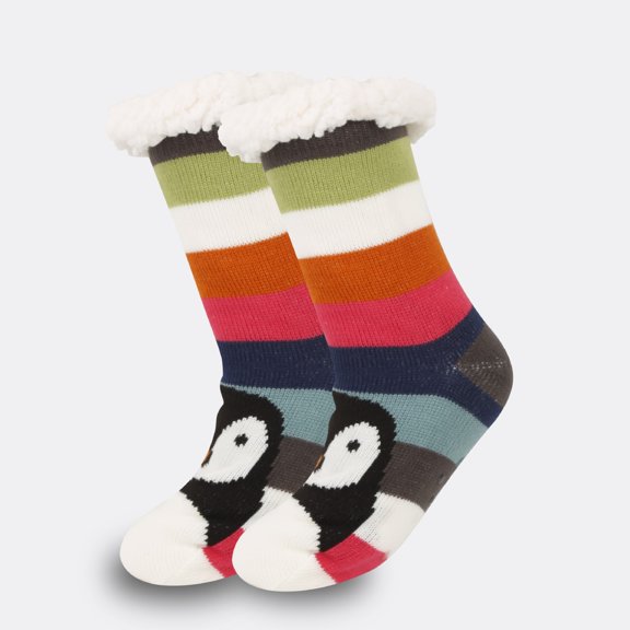 workcargo Christmas Penguin Socks - Warm Cozy Fluffy Cuff Multicolor Mid-Calf, Unisex One Size Holiday Stocking Stuffer Home Lounge Socks 1 Pair,Size Free Size