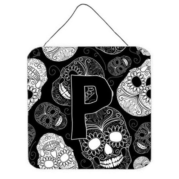 Carolines Treasures  Letter P Day Of The Dead Skulls Black Wall and Door Hanging Prints