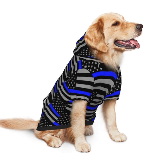 Distressed Police Style Flag Dog Hoodie Pet Coat for Medium and Large Dogs Daily Use Small