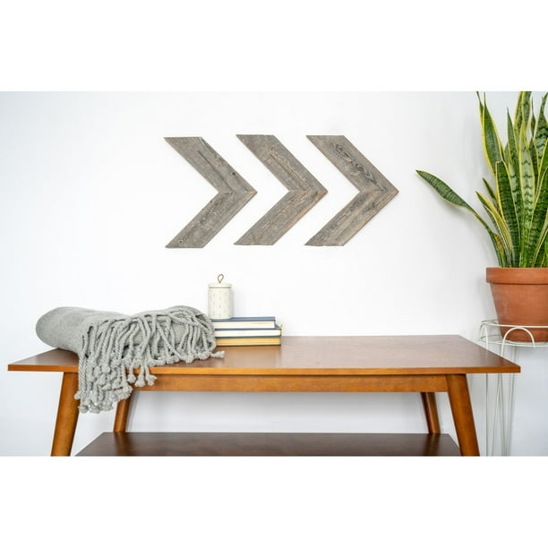 Set Of 3 Rustic Weathered Grey Wood Chevron Arrow