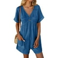 thumbnail image 4 of Royal Blue Juniors Pleated Overalls Shortalls Loose Fit Jumpsuits Shortalls Shorts One Piece for Women Faux Linen Lounge Fall Summer Overalls Shortalls 2025 XL, 4 of 6