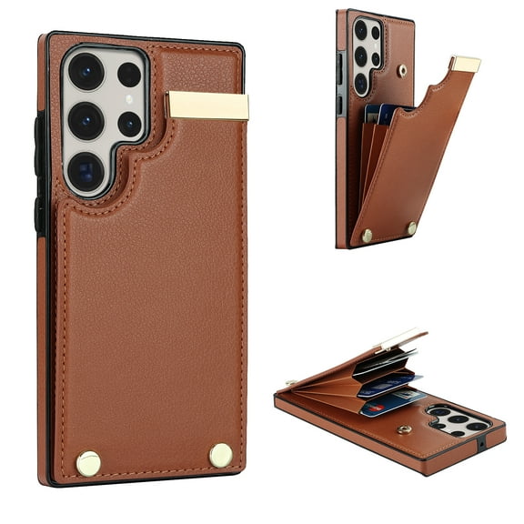 Decase Wallet Case for Samsung Galaxy S24 Ultra,Luxury PU Leather Anti-Scratch Shockproof Cover Magnetic Clasp Ultra Slim Women Men Case Purse Credit Card Holder Slots,for Galaxy S24 Ultra - Brown