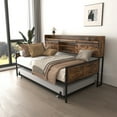 thumbnail image 2 of WARMMUSE Twin Daybed with Trundle, Height Adjustable Sofa Bed Frame with RGB LED Lights & Charging Station for Bedroom or Guest Room, Black Brown, 2 of 8