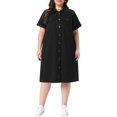 thumbnail image 2 of Agnes Orinda Women's Plus Size Denim Dresses Button Down Lapel Short Sleeve Midi Summer Casual Denim Jean Shirt Dress with Pockets 3X Black, 2 of 6