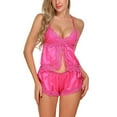 thumbnail image 2 of 1 Set Camisole Shorts Lace Hollow Out Sexy Smooth Spaghetti Strips Female See Through Nightdress Sleepwear Babydolls Pajamas for Bedroom, 2 of 7