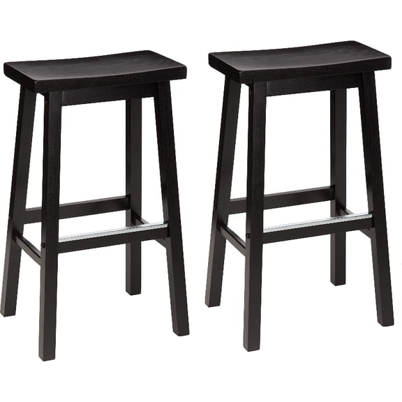 Solid Wood Saddle-Seat Counter Height Bar Stools for Kitchen Island and Home Bar with Footrest, 29-Inch Height, Black, Set of 2