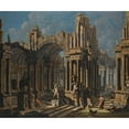 thumbnail image 2 of Pietro Capelli 23x20 Gold Ornate Framed and Double Matted Museum Art Print Titled - An Architectural Capriccio with a Statue of Hercules and Figures in Classical Costume, 2 of 4