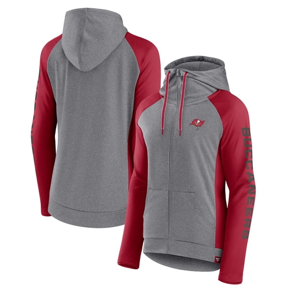 Women's Fanatics Heather Gray/College Red Tampa Bay Buccaneers Blind Side Lightweight Full-Zip Hoodie