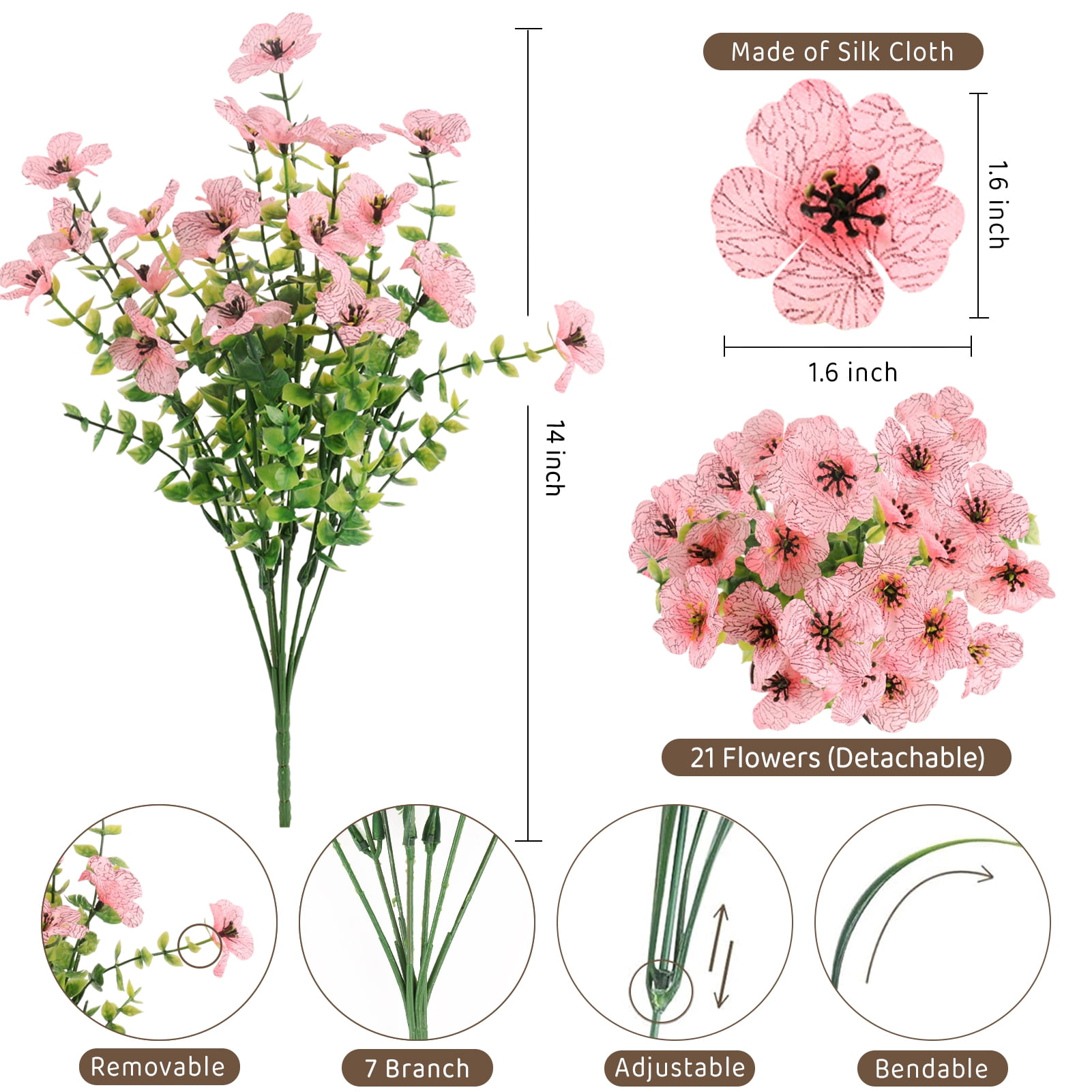 CandWuom 24 Bundles Artificial Flowers for Outdoors/Indoors, Fake Flowers Plants for Indoor Outside Decor Garden Porch Window Box Home Wedding Farmhouse(12 Color)