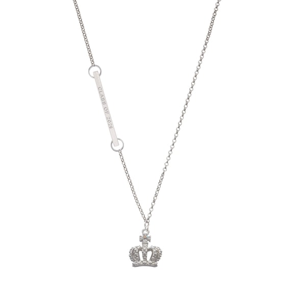 Delight Jewelry Silver-tone Crown with AB Crystal - Silvertone Class of 2026 Delicate Bar Necklace, 18.75"