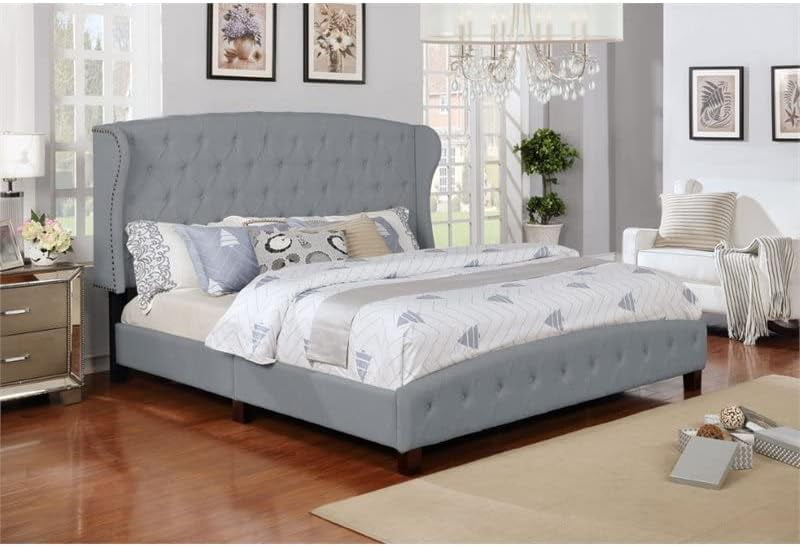 Nathaniel Home Queen Upholstered Panel Bed, Platform Bed Frame Easy Assembly, Polyester Fabric Tufted Headboard Design Gray