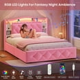 thumbnail image 3 of Full Princess Beds for Girls with LED Lights & Charging Stations, Full Size Upholstered Storage Bed Frame with Bookcase Headboard and 4 Drawers, Girls Platform Bed Frame, No Box Spring Needed, 3 of 9