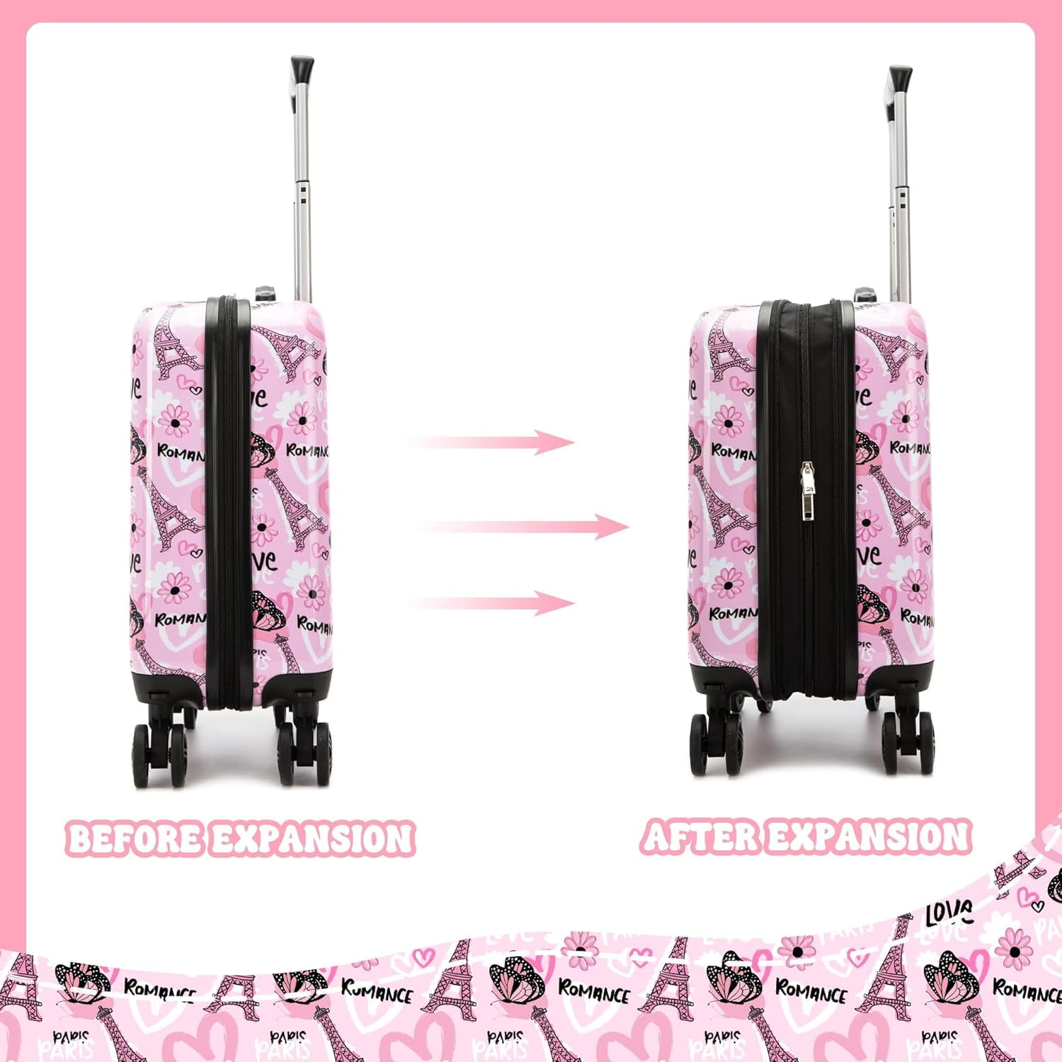 Kids Luggage Sets Hard Shell Pink Suitcases with Wheels for Girls Women with Duffle Bag for Travel 3 Piece Rolling Suitcase with Neck Pillow Airplane