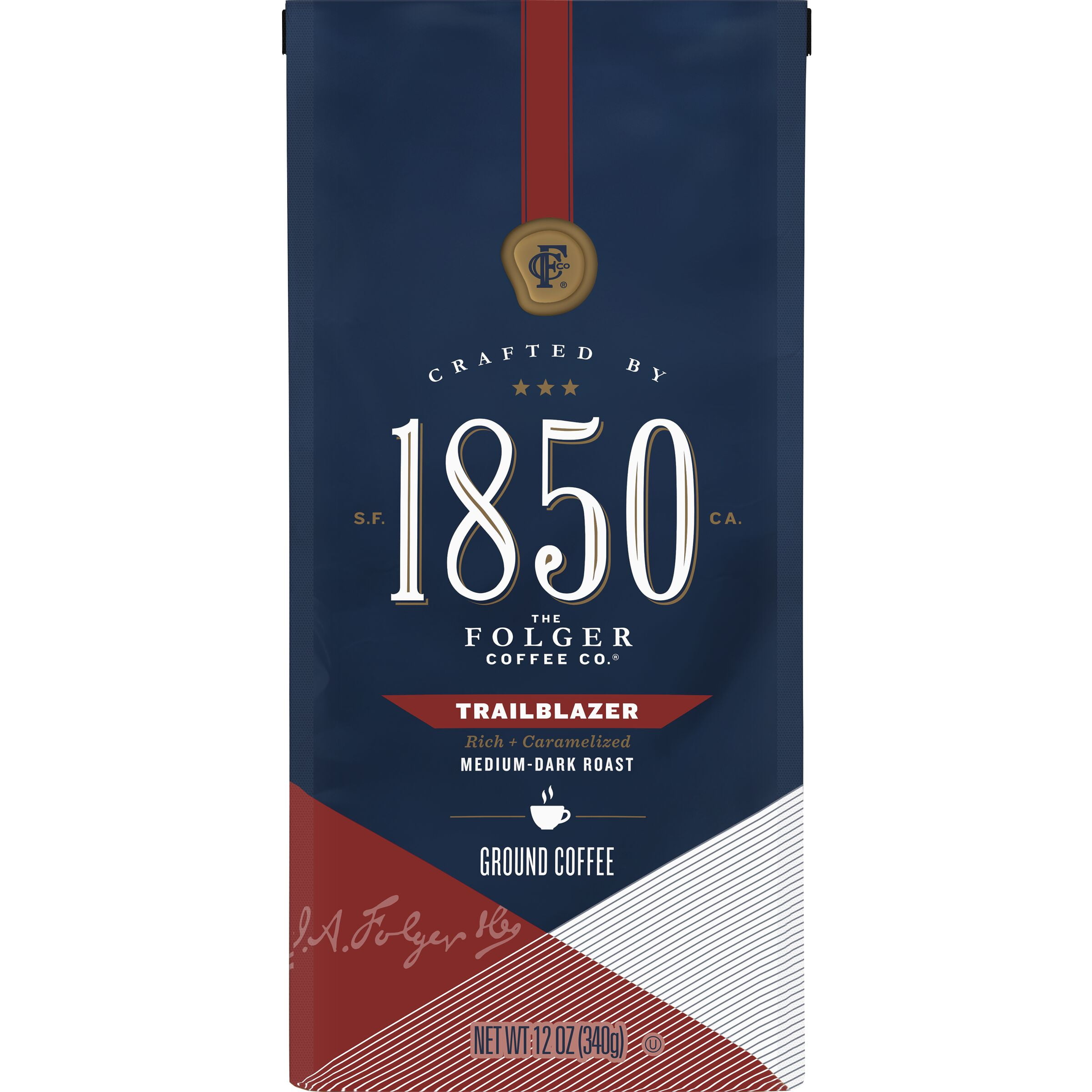 1850 Trailblazer, Medium-Dark Roast Ground Coffee, 12 oz