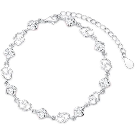DVEATR S925 Sterling Silver Love Heart Birthstone Bracelets for Women 12 Months Birthstone Bracelets Birthday Christmas Jewelry Gifts for Girls Mom Wife Friend Girlfriend,6.5+2 inch