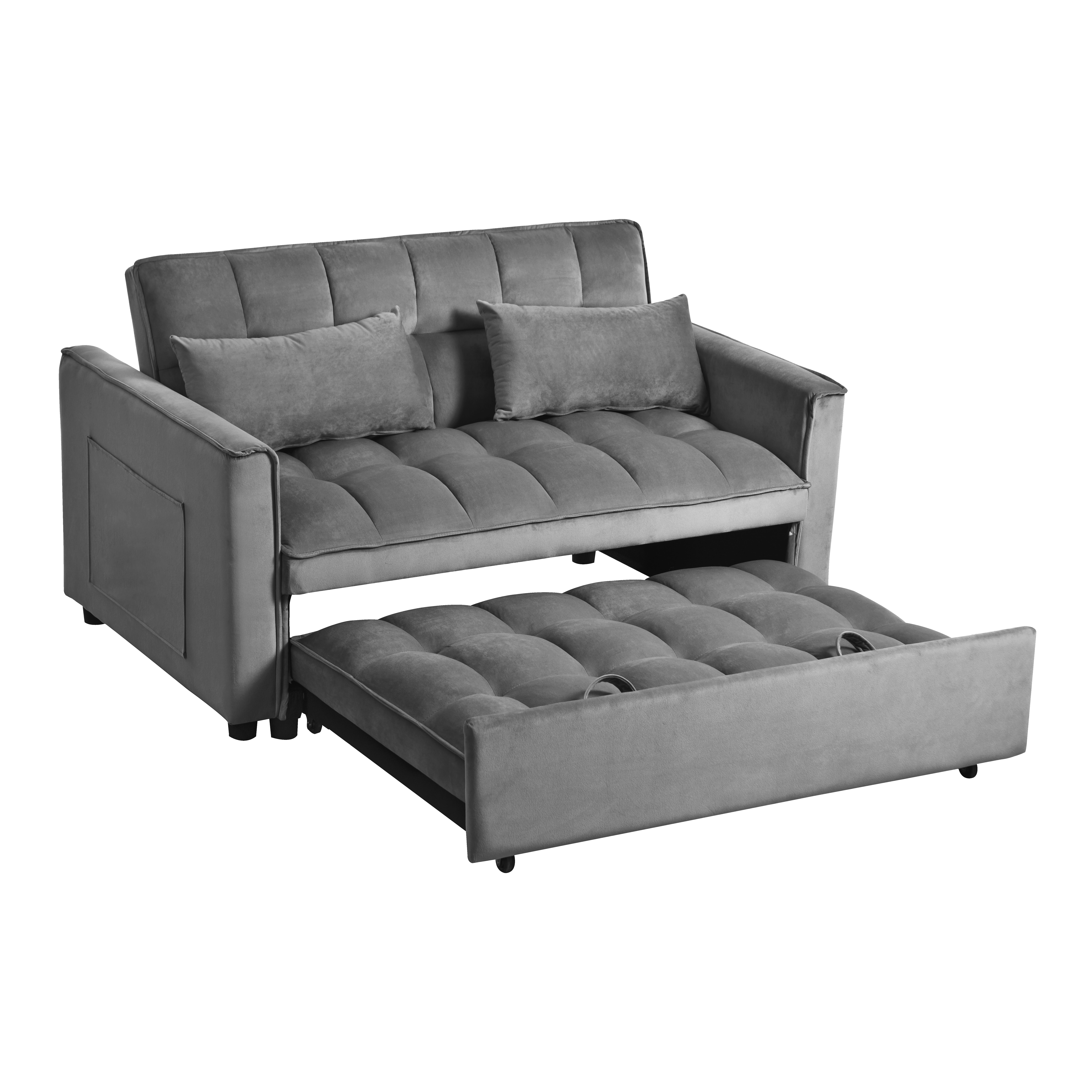 MAYEERTY 3-in-1 Velvet Convertible Sleeper Sofa Bed with Adjustable Backrest Pull-Out Couch for Living Room Apartment Small Space