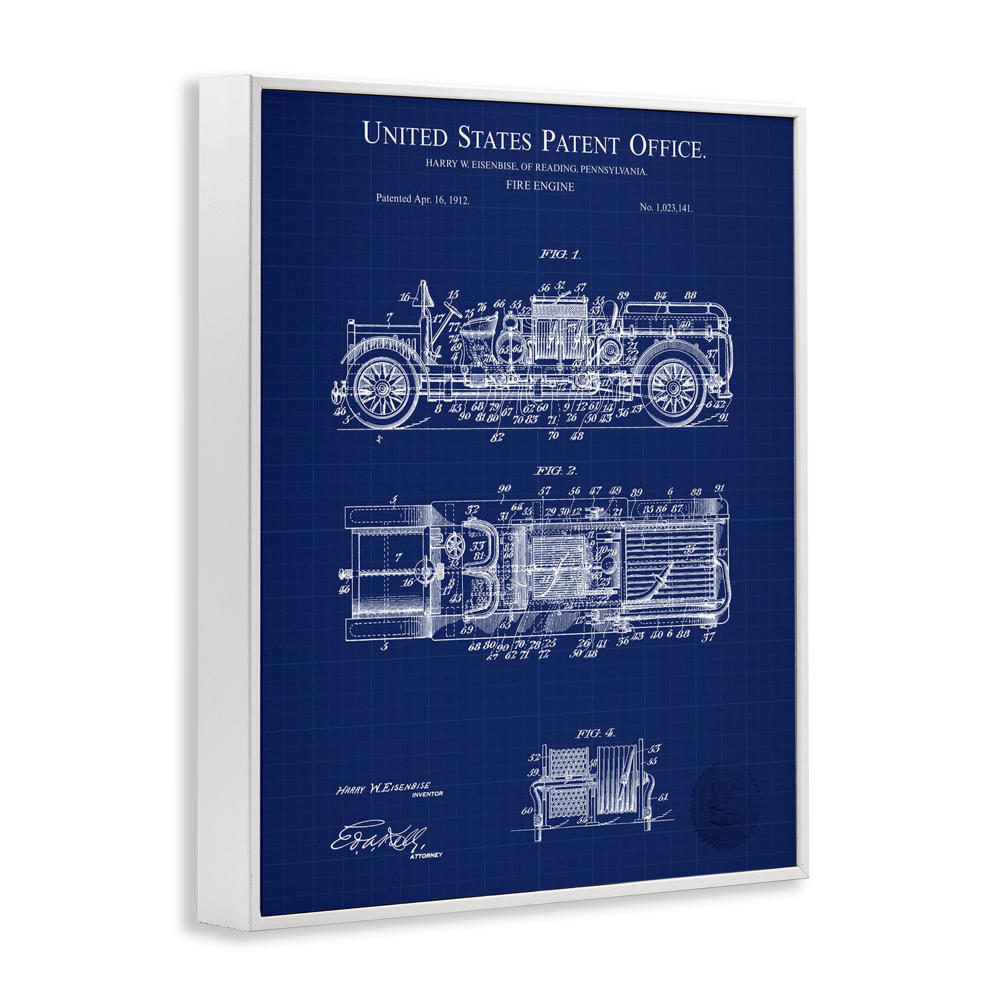 Stupell Industries Fire Engine Blueprint Transportation Painting White Framed Art Print Wall Art, 11 x 14