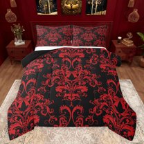 jejeloiu Cartoon Bowtie Bow Bedding Comforter Set,Ancient Damask Jacquard Twin Comforter Sets,Red Victorian Baroque Bedding Set For Kids,Microfiber Bedroom Decor Reversible,2-Piece