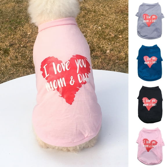 Visland Pet T-shirt Round Neck Comfortable Polyester Cotton Love Mom Dad Print Dog Puppy Sweatshirt for Summer