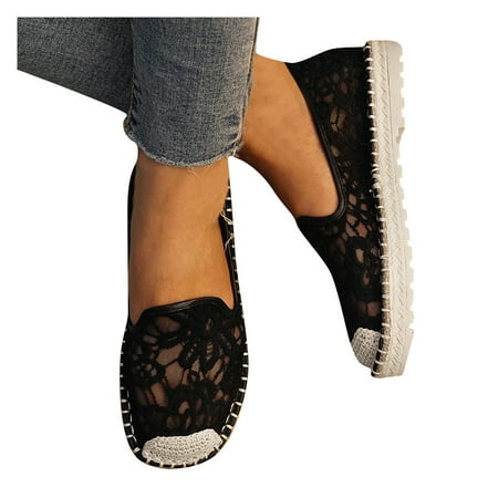 

f21 Women Shoes Flat Loafers Solid Lace Flower Slip On Mesh Womens Casual Sneakers Women Loafers And Slip On Shoes Espadrille Synthetic Sandals Size 7 Black Wide