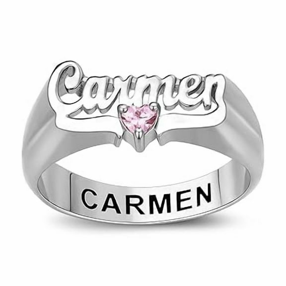 Customizable Sterling Silver Name Ring Custom Birthstone Engraved name ring - Personalized Gift for Her-Ccjcinata (Sterling Silver - Platinium)