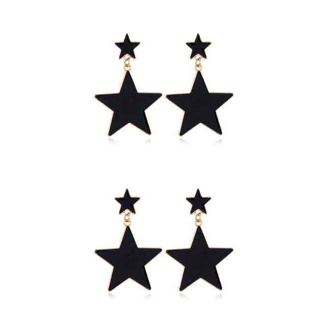 Minnieouse 2 uds pendientes de gota de estrella con doble abalorio joyería para mujer aleación de moda divertido colgante regalos de fiesta Negro 2Conjunto
