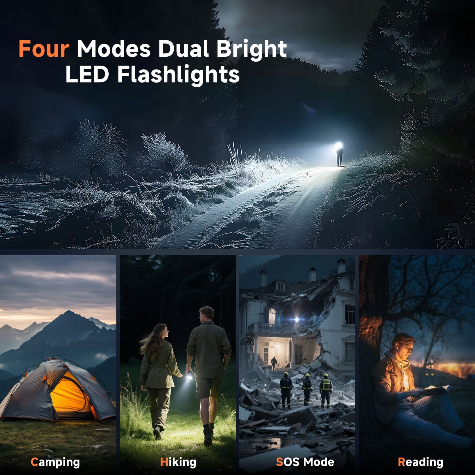 Solar Charger Power Bank 49800mAh 22.5W Portable Charger, 15W Wireless Charging QC 3.0 Fast Charging with LED Flashlight, Built-in 4 Cables