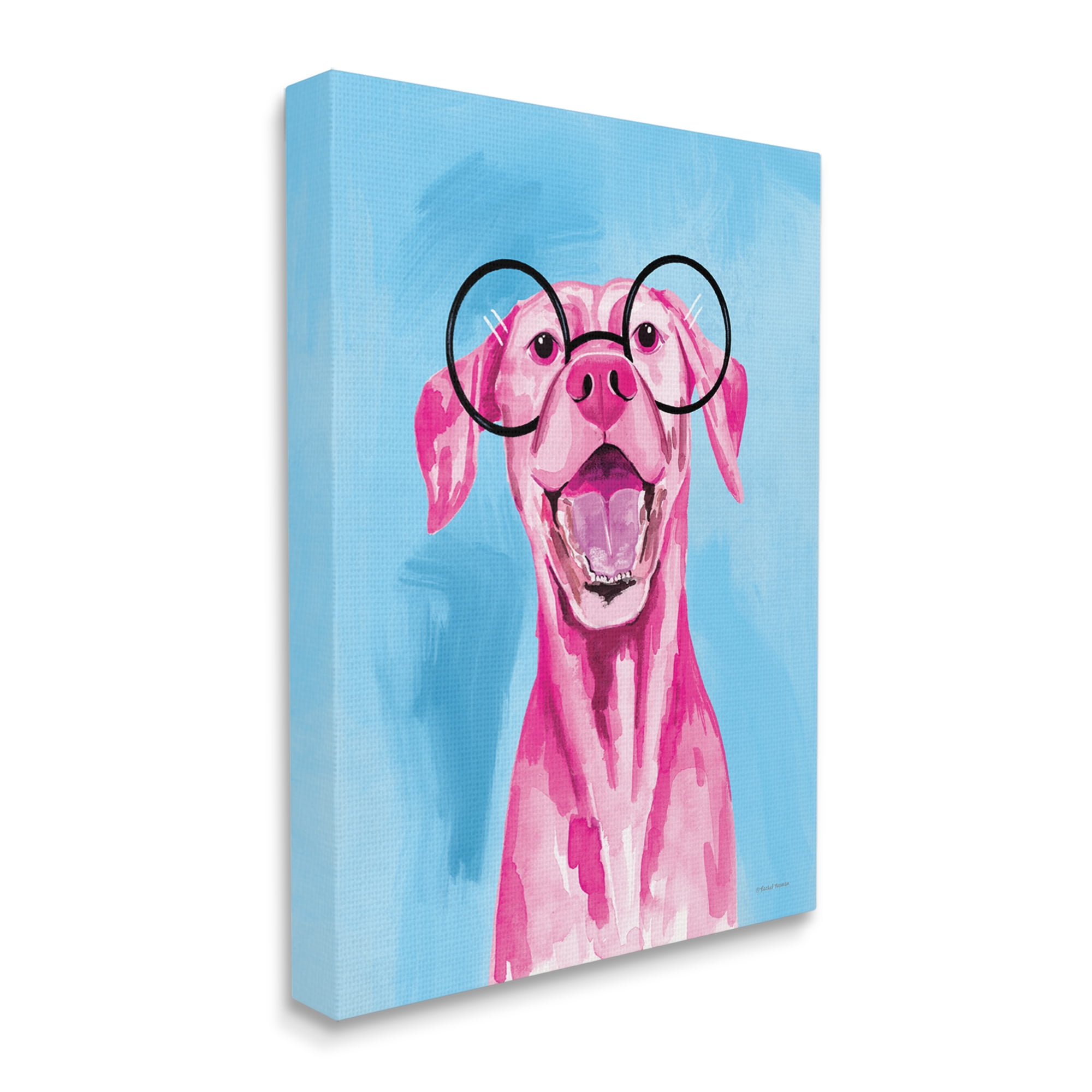 Stupell Industries Pink & Blue Happy Dog Animals & Insects Painting Gallery Wrapped Canvas Print Wall Art, 24 x 30