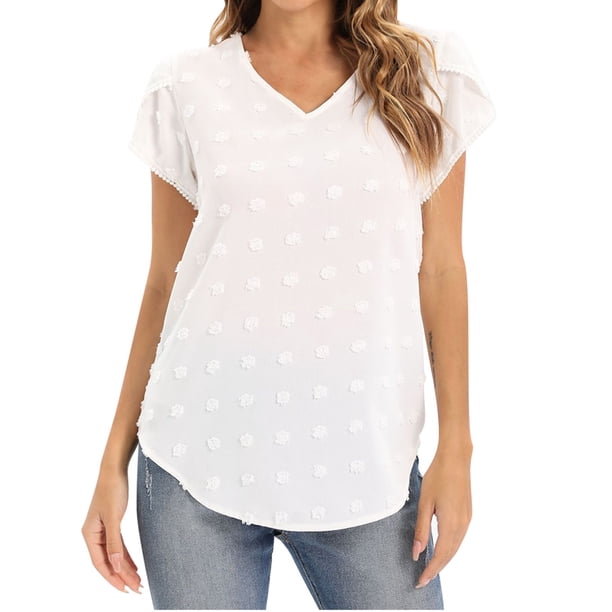 Blusa de manga corta con cuello en V informal de verano para mujer a la moda Pompotops hkajfhjk467465