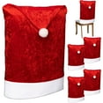 thumbnail image 6 of 6 Pack Christmas Chair Covers Red Velvet Santa Hat Dining Chair Back Covers Slipcovers for Christmas, Restaurant, Holiday Festivals & Party Decor, 6 of 9