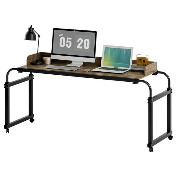 TidBay 40cm Over Bed Table, Overbed Table with 360 Degree Wheels, Mobile Bed Desk with Baffle, Cup Holder, Length Height Adjustable Standing Workstation Table
