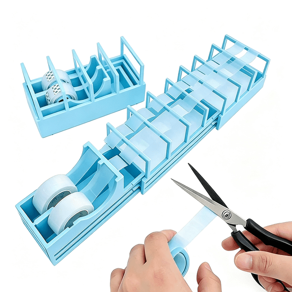 CCOCC 18 Strips Tape Dispenser,Blade-Free Tape Holder Cutting for Fast Christmas Gift Wrapping,Handmade,Crafts and Packaging Works with Standard,Washi&Double-Sided Tape(Blue)