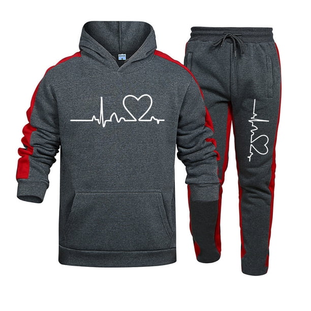 Chándal de otoño e invierno para hombre, sudadera con capucha y estampado de corazones, conjunto de 2 piezas, traje deportivo para correr y fitness, ropa informal de gran oferta