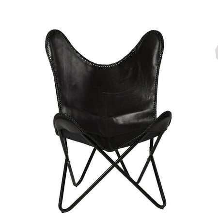 Mind Reader Butterfly Chair, Portable Folding Lounge Chair with Metal Frame, Round Seating Area, Black