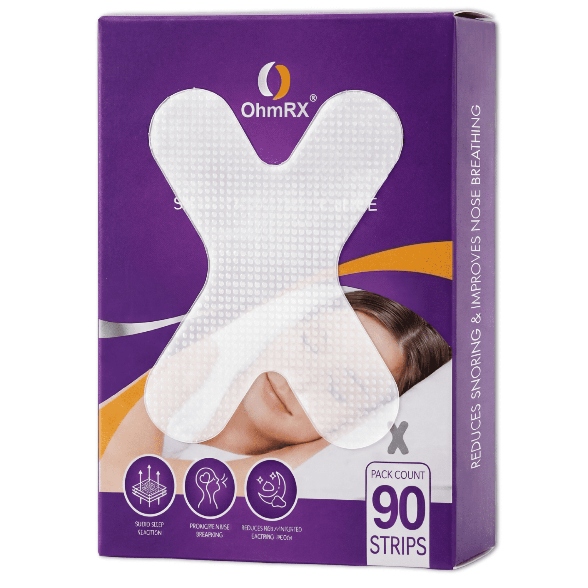 OhmRx Mouth Tape for Nighttime Comfort – 90 Count, X‑Shape Strips, Clear